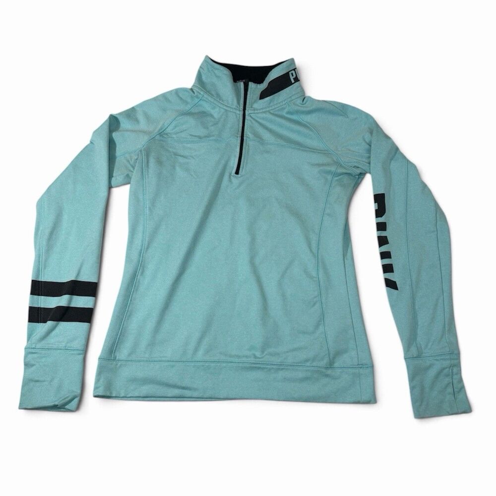 Victoria’s Secret PINK Quarter Zip Pullover Blue Women’s Medium Logo Long Sleeve